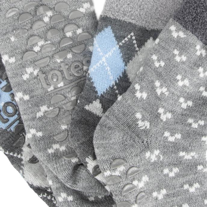 totes toasties® Ladies Cosy Line Low Crop Slipper Socks (Twin Pack) Grey / Blue Extra Image 5